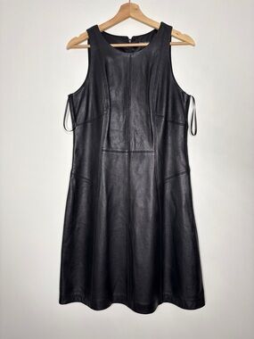 White House Black Market Classic Black Leather A-Line Dress